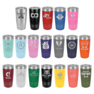 Variety of customized insulated drink tumblers.