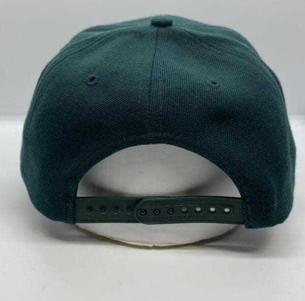 Dark green baseball cap from the back.